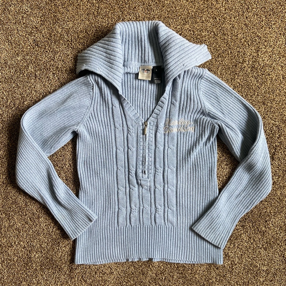 Harley Davidson Light Blue Collared Sweater Size Large